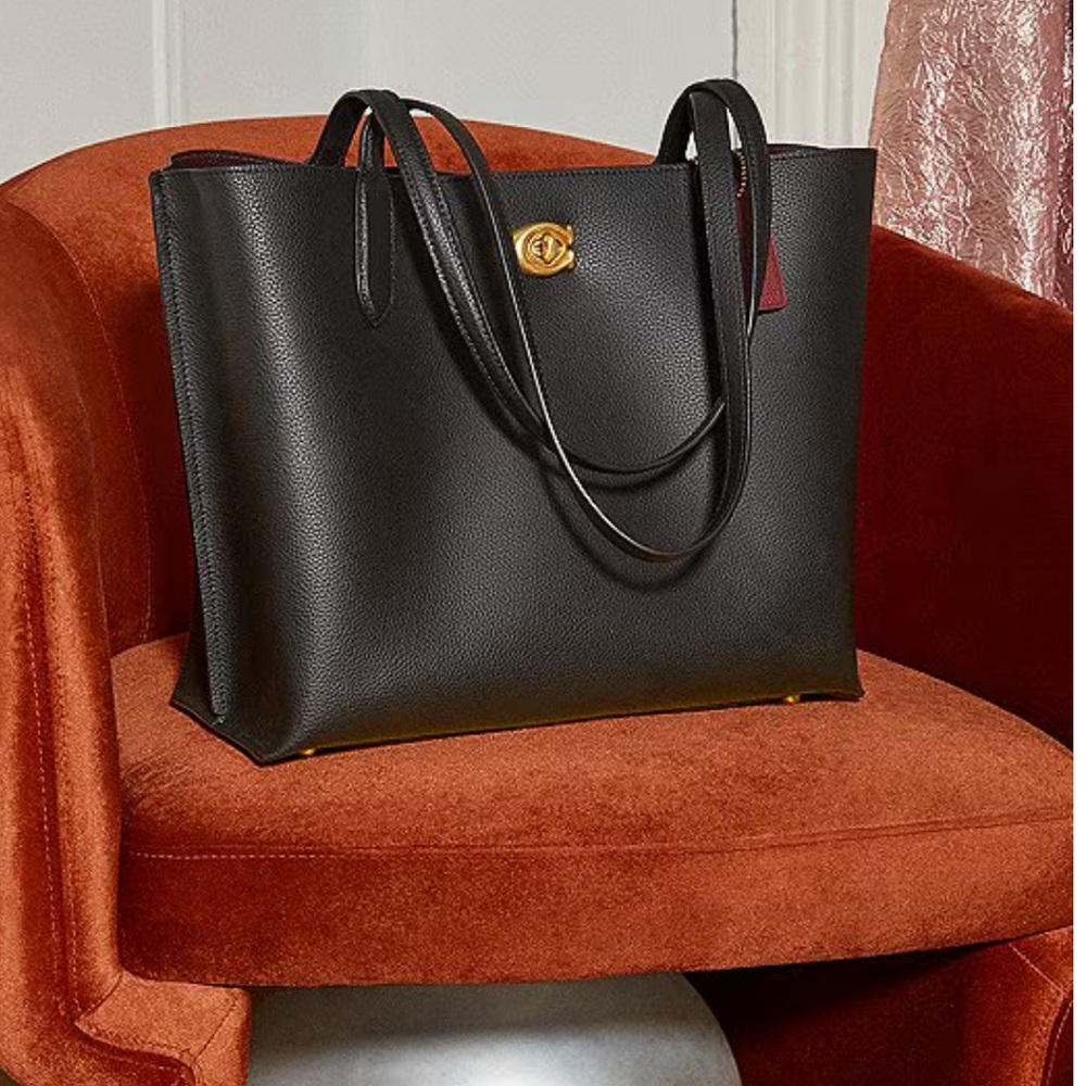 Coach Willow Tote Bag in Black Refined Pebble Leather with Gold hardware